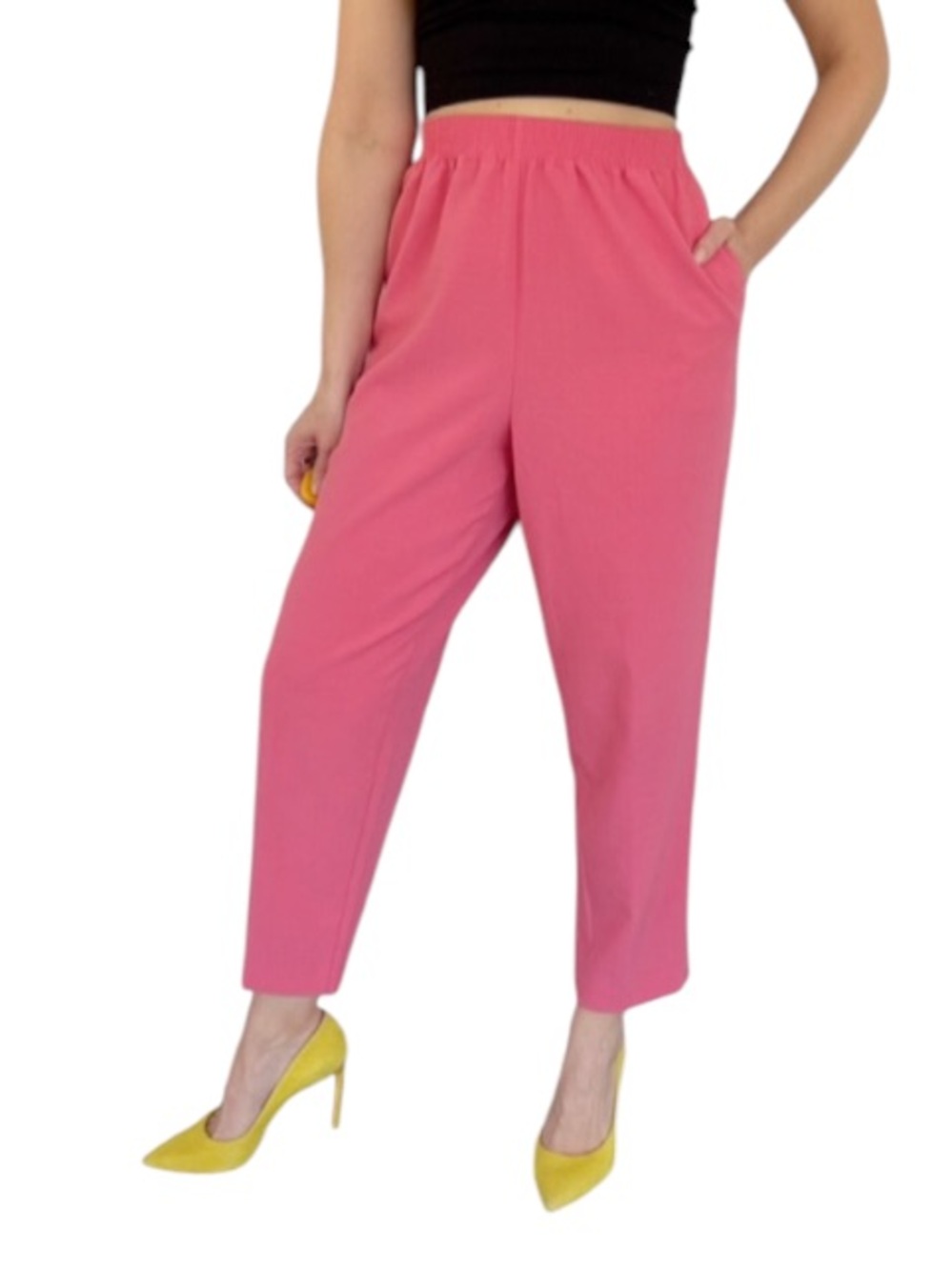 Allison Daley Petite pink elastic waist tapered ankle casual trousers size 12P